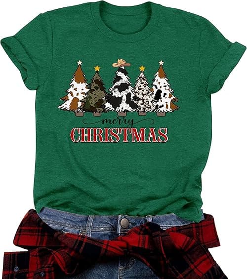Christmas Shirts for Women Funny Merry Xmas Holiday Short Sleeve Tee Tops on Amazon.ae - Price Tracker