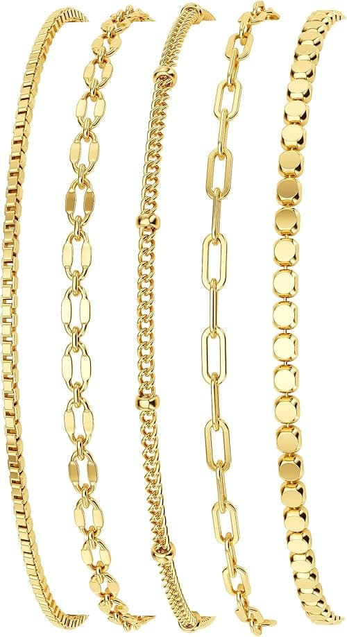 MBW Gold Bracelets for Women, 14K Dainty Gold Plated Stackable Bracelets for Women Trendy Gold Bracelet Stack Set Waterproof Chain Bracelets Paperclip Adjustable Tennis Minimalist Tiny Cute Jewelry on Amazon.ae - Price Tracker