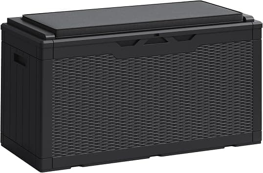 Greesum 100 Gallon Resin Deck Box Large Outdoor Storage Boxes with Cushions for Garden Tools, Patio Furniture Pillows, Pool Supplies, Black - متتبع أسعار Amazon.sa