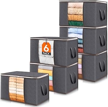 Lifewit 6 Packs Clothes Storage Bag, Storage Bins for Clothes, Blankets, Comforters, Foldable Clothing Storage with Reinforced Handle, Sturdy Zipper, Closet Organizer With Clear Window, Medium, Grey - متتبع أسعار Amazon.sa