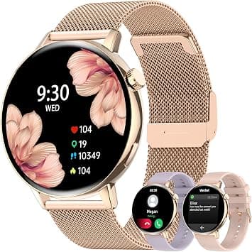 Smart Watch for Women Round Call Answer Voice Assistant Fitness Tracker Sports Watch Pedometer with Heart Rate Monitor Stopwatch 3 Waterproof Wristbands for Android iOS on Amazon.ae - Price Tracker