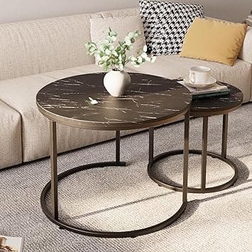 Coffee Table Round End Tables Set of 2 Side Table for Living Room Bedroom Balcony, Coffee Table Nesting Tables,Living Room Table Wooden Accent Furniture Metal Frame,Modern Industrial Simple Nightstand - Amazon.ae Price Tracker