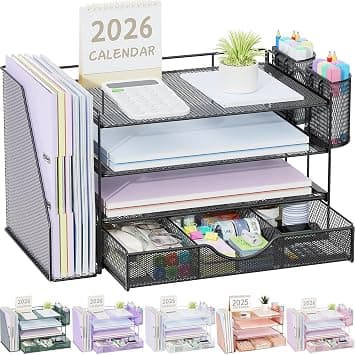 gianotter 4-Tier Desk Organizer with Drawers, File Holders, Letter Trays, and Pen Holders - Workspace Accessories for Office Supplies (Black) على Amazon.ae - متتبع الأسعار