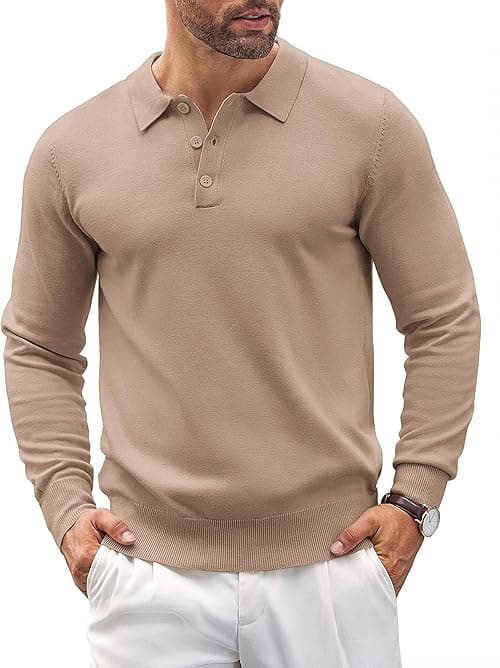 COOFANDY Mens Knit Polo Shirts Casual Long Sleeve Classic Polo Shirts Button Down Golf Shirts on Amazon.ae - Price Tracker