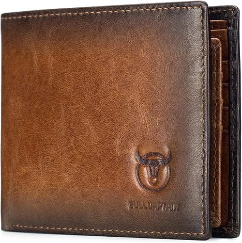 BULLCAPTAIN RFID Wallets for Men Slim Bifold Genuine Leather Front Pocket Wallet with 2 ID Windows QB-05 on Amazon - Best Deal Finder
