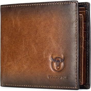 BULLCAPTAIN RFID Wallets for Men Slim Bifold Genuine Leather Front Pocket Wallet with 2 ID Windows QB-05, Brown, Small, Retro on Amazon.ae - Price Tracker