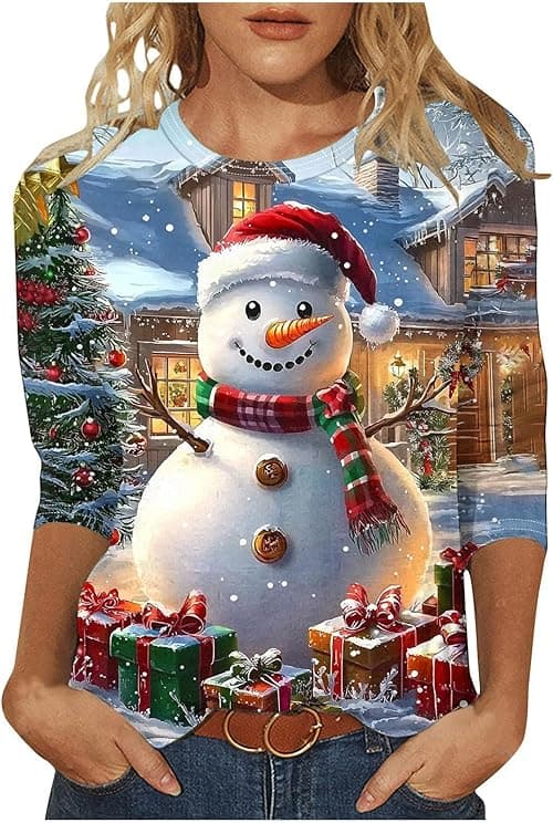 Womens Christmas T Shirt Rude Christmas Jumpers 3/4 Sleeve Tshirt Xmas Tree Snowflake Santa Printed Tops Crew Neck T Shirt Xmas Party Tops Tunic Top Casual Holiday Blouse on Amazon.ae - Price Tracker
