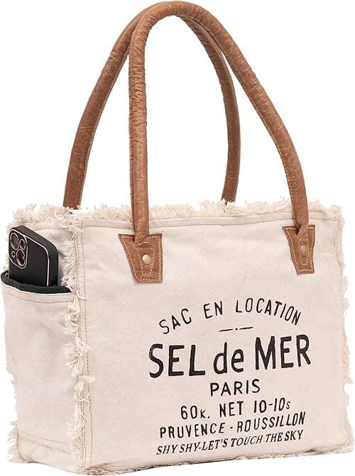 Shy Shy Bags Sel De Mer Upcycled Canvas Hand Bag Upcycled Canvas & Cowhide Tote Bag Radiant Upcycled Canvas Leather Bag on Amazon.ae - Price Tracker