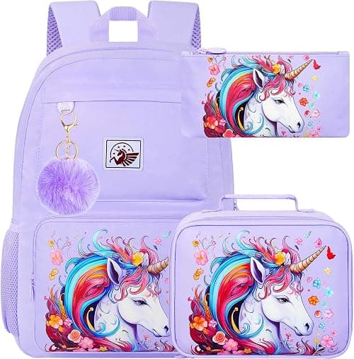 gxtvo 3PCS Girls Backpack, Water Resistant Aesthetic Bookbag with Lunch Box, 17 Inch School Bag for College Elementary Teens on Amazon.ae - Price Tracker