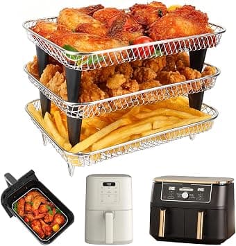 BYKITCHEN Air Fryer Rack for Ninja 8 QT DZ201/ SL201 DualZone Airfryer/Bella 4QT Slim Airfryer&More, 3pcs Stackable Stainless Steel Dehydrator Rack with Silicone Feet, Ninja Air Fryer Accessories on Amazon.ae - Price Tracker