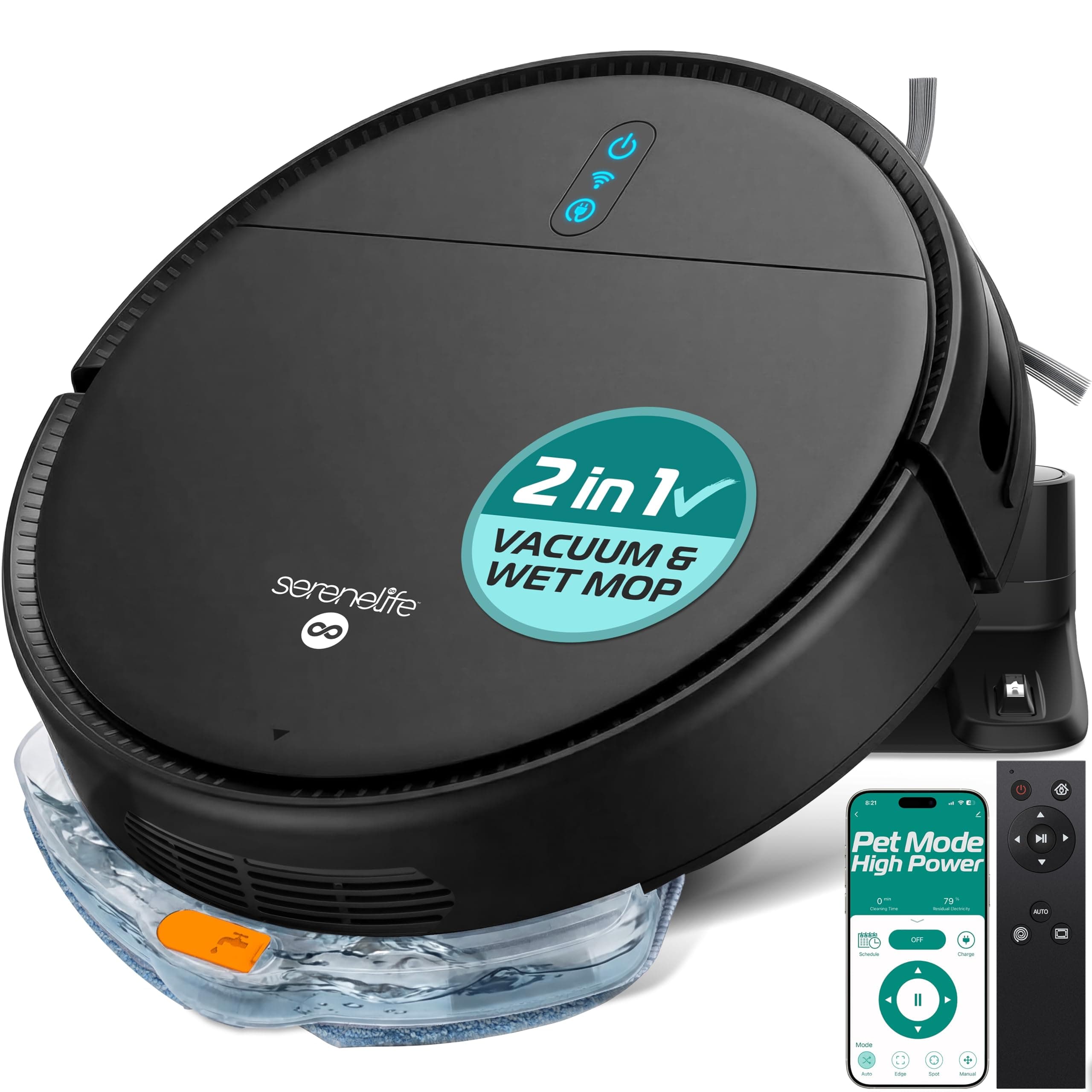 Smart Robot Vacuum and Mop Combo, App Control, 3 Cleaning Modes, Anti-Fall Sensors, Multi-Surface Cleaning, Self-Charging, 700Pa Suction Ideal for Pet Hair, Soft and Hard Floors, Black on Amazon.ae - Price Tracker