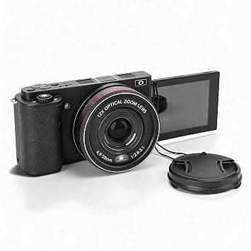 كاميرا ديجيتال بدقة 5K و72MP مع زووم بصري 12X وشاشة قابلة للطي وفلاش LED | 5K 72MP Digital Camera, 12X Optical Zoom, Flip Screen, LED Flash, Timelapse Macro على Amazon.ae - متتبع الأسعار
