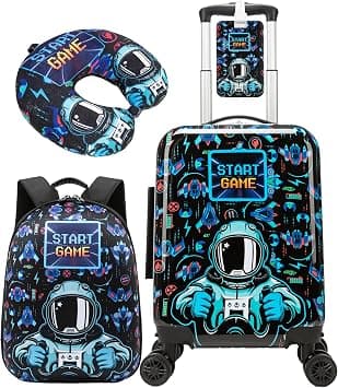 HTgroce 3-Piece Children's Suitcase Set Girls - Hard Case with 4 Wheels 360° - Includes Backpack, Neck Pillow & Luggage Tag - Hand Luggage Trolley for Travel, B-astronaut, astronautic on Amazon - Best Deal Finder