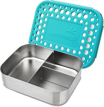 LunchBots Trio II Stainless Steel Food Container - Three Section Design Perfect for Healthy Snacks, Sides, or Finger Foods On the Go - Eco-Friendly, Dishwasher Safe and BPA-Free - Aqua Dots على Amazon.ae - متتبع الأسعار