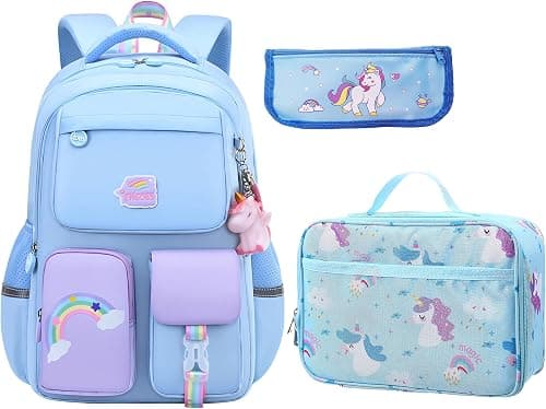 Kids Unicorn Backpack For Girl,Cartoon Large Capacity Elementary Bookbag Lightweight Causal Travel Bag With Lunchbag على Amazon.ae - متتبع الأسعار