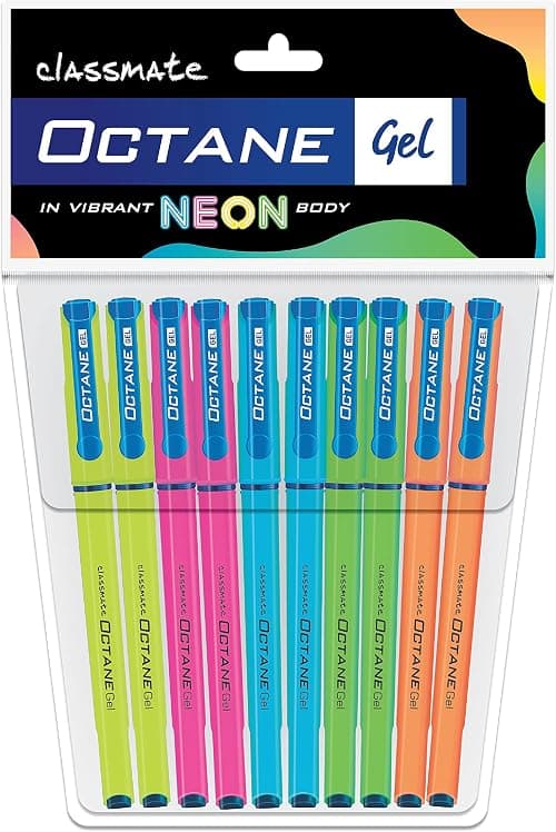 Classmate Octane Neon- Blue Gel Pens (Pack of 10)|Smooth Writing Pens|Water-Proof Ink for Smudge-Free Writing|Attractive Neon Body Colours|Preferred by Students for Exam & Class Notes on Amazon.sa - Price Tracker
