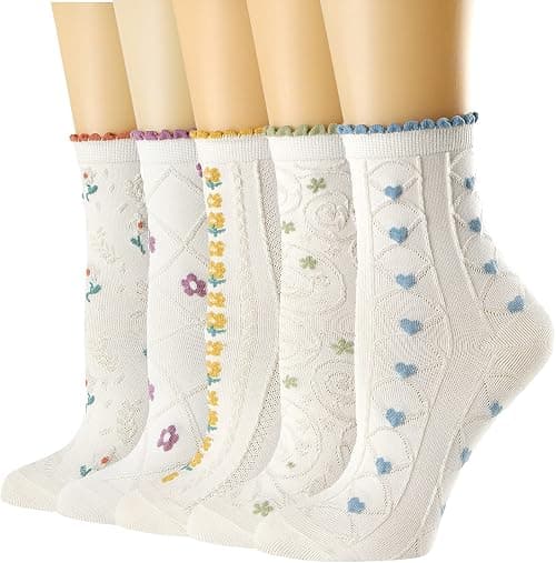 Cute Ruffled Cotton Crew Socks 5 Pack Perfect For Women And Girls, Fun Stylish Ankle Socks Breathable Soft Comfortable, Perfect Everyday Casual Wear Gift Perfect For Birthday Holiday Or Any Occas على Amazon.ae - متتبع الأسعار