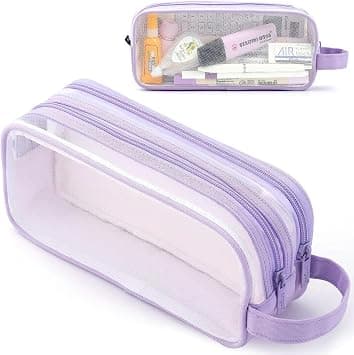 Large Grid Mesh Pencil Case 2 Compartments, Clear Pen Pencil Pouch with Zipper, Multifunction Transparent Stationery Bag for Student College Office Teen Boys Girls Makeup Bag for Adult Travel (Purple) - Amazon.ae Price Tracker