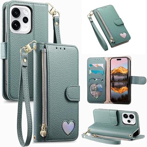 Ymyhyuxi Wallet Flip Case for Motorola Moto G77 5G, PU Leather with Zipper, Card Slots, Hand Strap, Kickstand, Heart Design Green. on Amazon.ae - Price Tracker