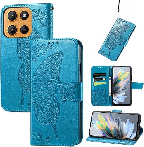 Motorola Moto G67 5G / G77 5G Case, Premium PU Leather Wallet Case Cover with Butterfly Design, Card Holder, Adjustable Stand, Magnetic Closure, Blue on Amazon.ae - Price Tracker