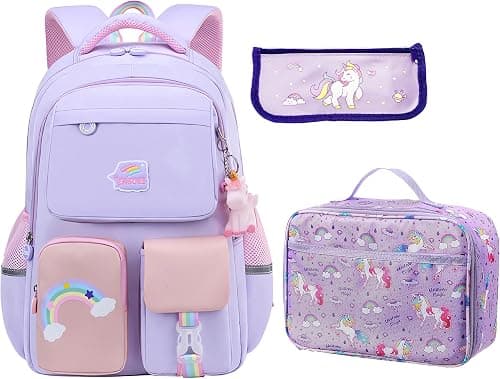 Kids Unicorn Backpack For Girl,Cartoon Large Capacity Elementary Bookbag Lightweight Causal Travel Bag With Lunchbag على Amazon.ae - متتبع الأسعار