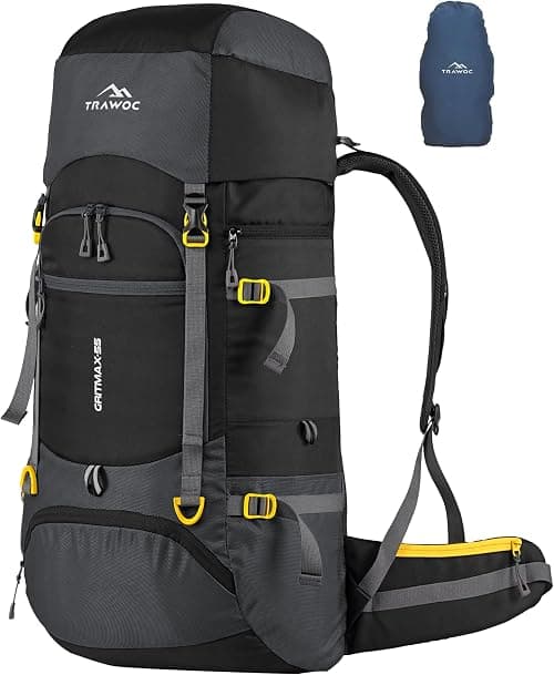 TRAWOC GRITMAX 55 Litre Travel Bag Front & Top Open Backpack for Hiking Trekking Camping, Rucksack Bag for Men & Women with Rain Cover and Shoe Compartment SHK017 on Amazon.ae - Price Tracker