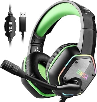 EKSA Gaming Headset PC Headset with 7.1 Surround Sound, Noise Canceling Over Ear USB Wired Headphones with Mic & RGB LED Light, Gaming Headphones Compatible with PS5, PS4, Mac, Laptop (E1000-US-Green) على Amazon.ae - متتبع الأسعار