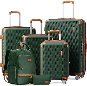 Melalenia Hard shell luggage, Green Brown, 7 Piece Set(BP/TB), Hardside Luggage Sets With Spinner Wheels on Amazon.ae - Price Tracker