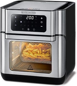 BLACK+DECKER 12L Air Fryer Oven, and 4.3L basket,1500W with Rapid Air Convection Technology, Digital Temperature Control, 90-Minute Timer, 10 Pre-Set Modes, Oil-Free Cooking, Sliver - AOF100-B5 - متتبع أسعار Amazon.sa