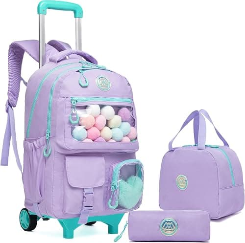 HTgroce School Bag with Wheels Trolley School Bag Backpack School Backpack Trolley School Trolley School Bag Girls Large Trolley School Bag Backpack with Wheels for Girls Children on Amazon.ae - Price Tracker