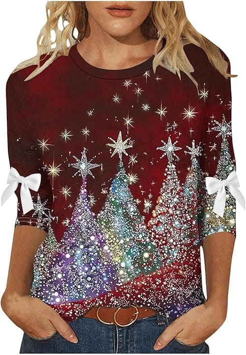 Christmas Tshirts Women Novelty Christmas Jumper 3/4 Sleeve Tops Round Neck T Shirts Funny Reindeer Xmas Tree Tops Ugly Xmas Jumper Shirt Loose Blouses for Holiday Party Going Out on Amazon.ae - Price Tracker
