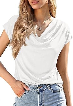 PRETTYGARDEN Womens Tops Dressy Casual Clothing 2026 Summer Cowl Neck Short Sleeve Blouses Spring Business Work Office Shirts on Amazon.ae - Price Tracker
