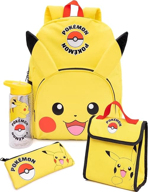 Pokemon Backpack For Kids | Pikachu Merchandise Girls Boys Pokeball 3D Ears School Rucksack, Pencil Case, Water Bottle على Amazon.ae - متتبع الأسعار