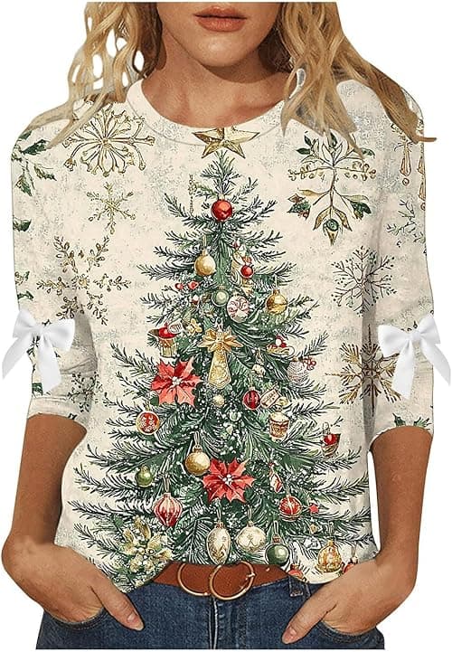 Christmas Tshirts Women Novelty Christmas Jumper 3/4 Sleeve Tops Round Neck T Shirts Funny Reindeer Xmas Tree Tops Ugly Xmas Jumper Shirt Loose Blouses for Holiday Party Going Out on Amazon.ae - Price Tracker