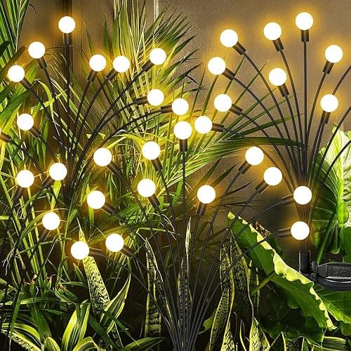 HJB VISSO 2 Pack Solar Garden Lights, Solar Swaying Light, Sway by Wind, 8 LED Warm White Solar Outdoor Lights, New Upgraded, High Flexibility Iron Wire & Heavy Bulb Base,Yard Patio Pathway Decoration on Amazon.ae - Price Tracker