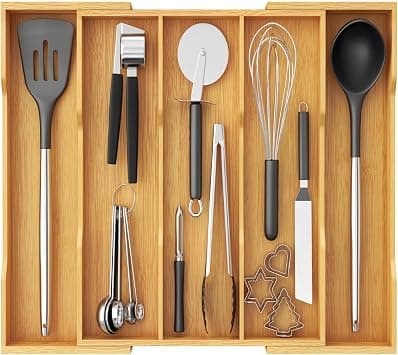Lifewit Bamboo Utensil Organizer for Kitchen Drawer, Cooking Utensil Tray على Amazon.ae - متتبع الأسعار