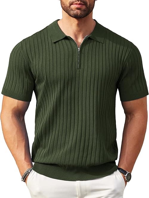 COOFANDY Men's Zipper Polo Shirts Short Sleeve Ribbed Knit Polo T Shirts Fashion Casual Golf Shirts on Amazon.ae - Price Tracker