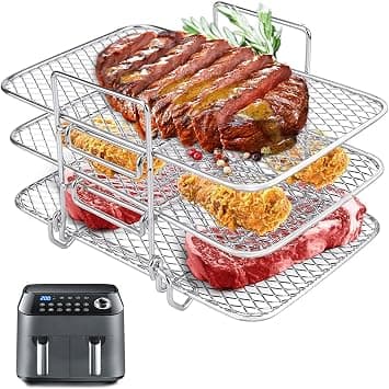 Air Fryer Rack for Ninja Dual, 304 Stainless Steel 3-Tier Cooking Grilling Rack, Compatible with Salter & EMtronics Dual Air Fryer, Dishwasher Safe Air Fryer Accessories على Amazon.ae - متتبع الأسعار