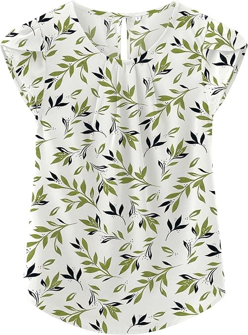 TASAMO Women's Casual Round Neck Basic Pleated Top Cap Sleeve Curved Keyhole Back Chiffon Blouse on Amazon.ae - Price Tracker