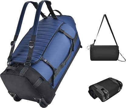 Foldable Rolling Duffle Bag with Wheels - 30" Extra Large Waterproof Travel Backpack with Shoe Compartment, Heavy Duty TSA-Approved Luggage for Men’s Camping, Sports, and Airplane Trips, Blue, Large on Amazon.ae - Price Tracker