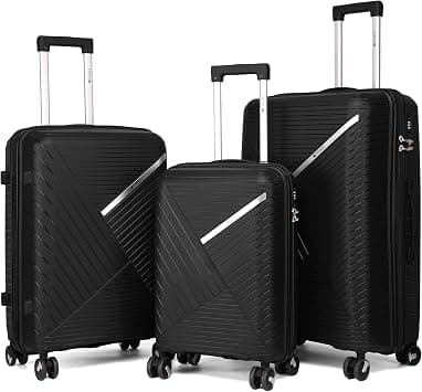 HomeSmart Xplorer Premium Luggage Set, 3-Piece (PP) Hard shell Suitcases Durable Lightweight Scratch Resistant with 360 Rotatable wheel Smooth & Strong Trolley Lock with handle (Black) on Amazon - Best Deal Finder