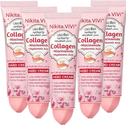 Nikita.ViVi 5Pcs Collagen Hand Cream (30g*5), Korean Collagens Moisturizer Hand Cream with Niacinamide & Hyaluronic Acid, Moisturizing Hand Lotion Care for Soft, Smooth & Youthful Skin for Men & Women on Amazon.ae - Price Tracker