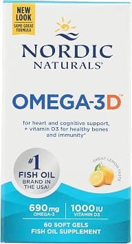 Nordic Naturals Omega-3D Softgels + Vitamin D3 Lemon | Wild-Caught Fish Oil with EPA, DHA & 1000 IU D3 & Supports Heart, Brain, Bone & Immune Health | 60 Softgels on Amazon.ae - Price Tracker