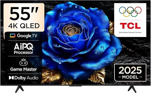 TCL 55T6C Television 55 Inch Smart TV 4K QLED Colorful Quantum Crystal HDR 10+ Gaming Google TV, Dolby Vision Atmos, DTS Virtual X, MEMC, Voice Control, Game Master with Slim Design (2025 Model) on Amazon - Best Deal Finder