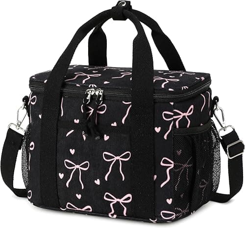LOIDOU Lunch Box for Women Men Insulated Corduroy Lunch Bag Cooler Leakproof Reusable Adult Lunchbox Adjustable Strap lunch tote for Work Office Beach Picnic (Black Bow) على Amazon.ae - متتبع الأسعار