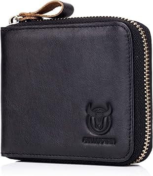 BULLCAPTAIN Mens Genuine Leather Zipper Wallet RFID Blocking Bifold Secure Zip Around Wallets Multi Credit Card Holder Purse (black) on Amazon.ae - Price Tracker