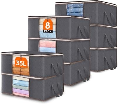 Lifewit 35L 8 Pack Clothes Storage Bag, Foldable Storage Boxes Wardrobe Storage Organiser Moving Bag with Reinforced Handle Sturdy Fabric Clear Window for Towel, Sweater, Bedding, Toys, Grey على Amazon.ae - متتبع الأسعار