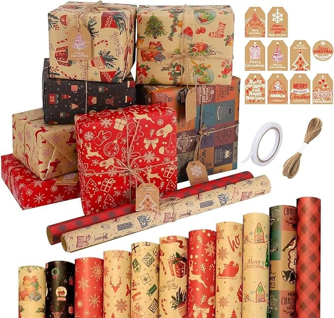 Christmas Wrapping Paper,11x Large Sheets Christmas Kraft Gift Wrapping Paper, All Recyclable and Unique Design, 70x50CM on Amazon.ae - Price Tracker