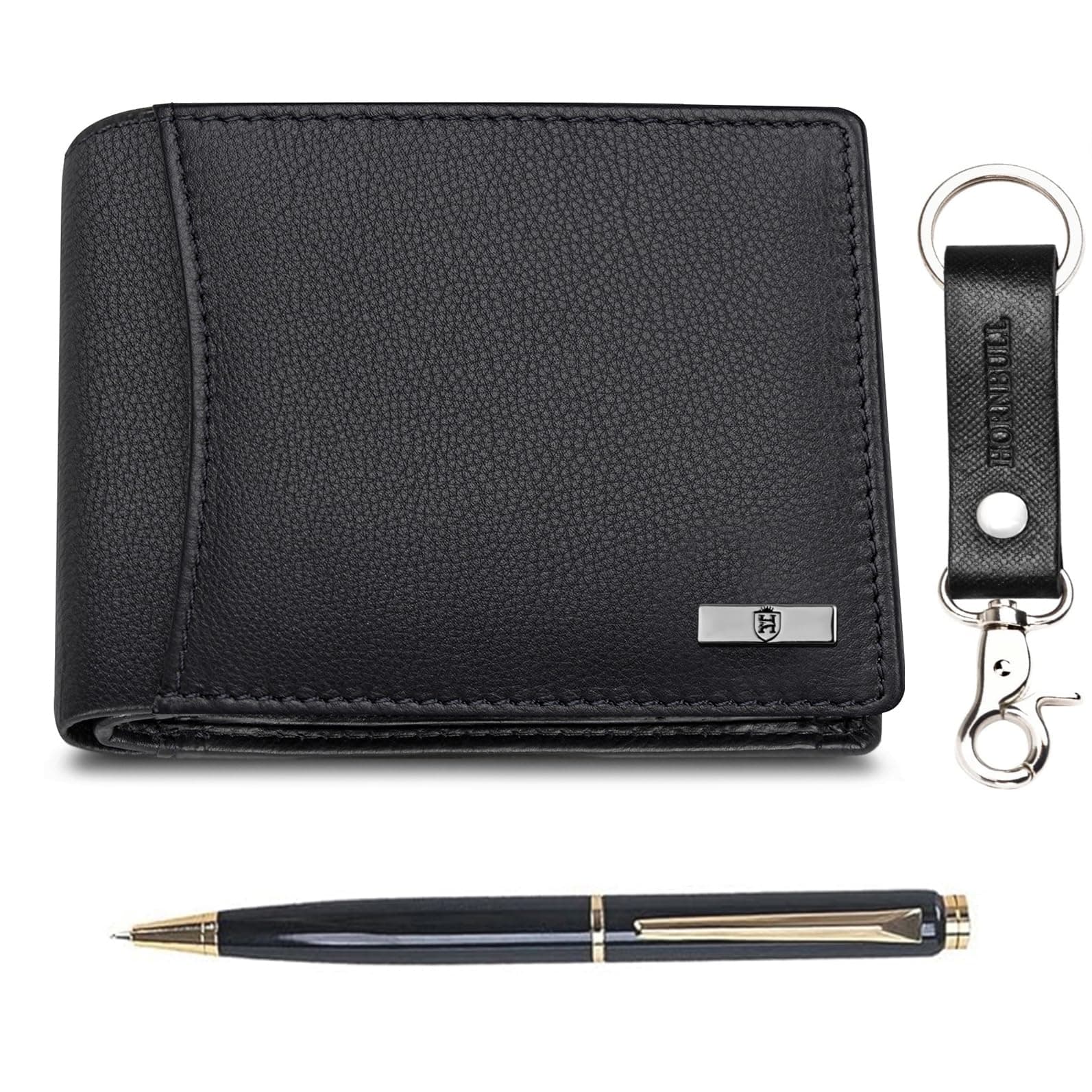 HORNBULL Themes Black Mens Leather Wallet, Keyring & Pen Combo Gift Set for Men | Wallet Men Leather Branded on Amazon.ae - Price Tracker