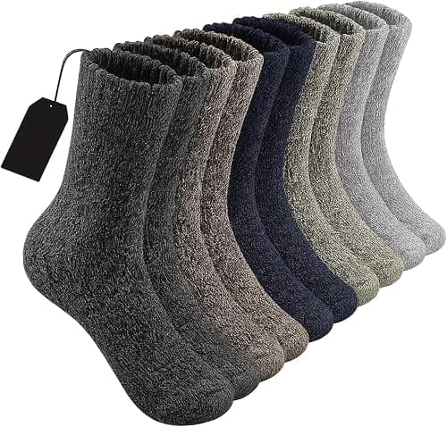 5 Pairs Wool Socks for Men, Thermal Winter Crew Socks Thick Warm Hiking Socks, Moisture Wicking Cold Weather Socks, Soft Wool Blend Cushioned Socks Gift Set على Amazon.ae - متتبع الأسعار